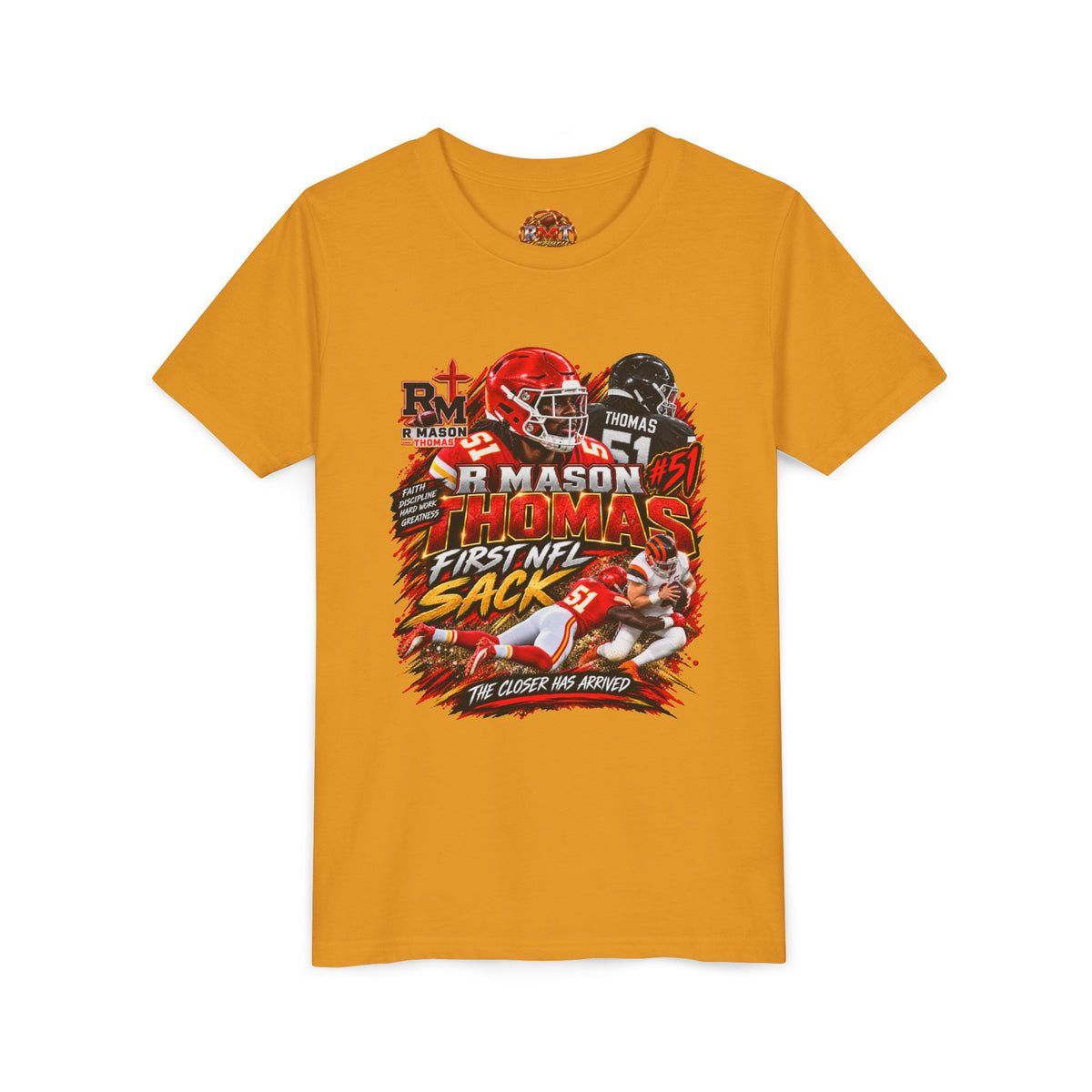 R Mason Thomas First NFL Sack Football Graphic Youth Tee
