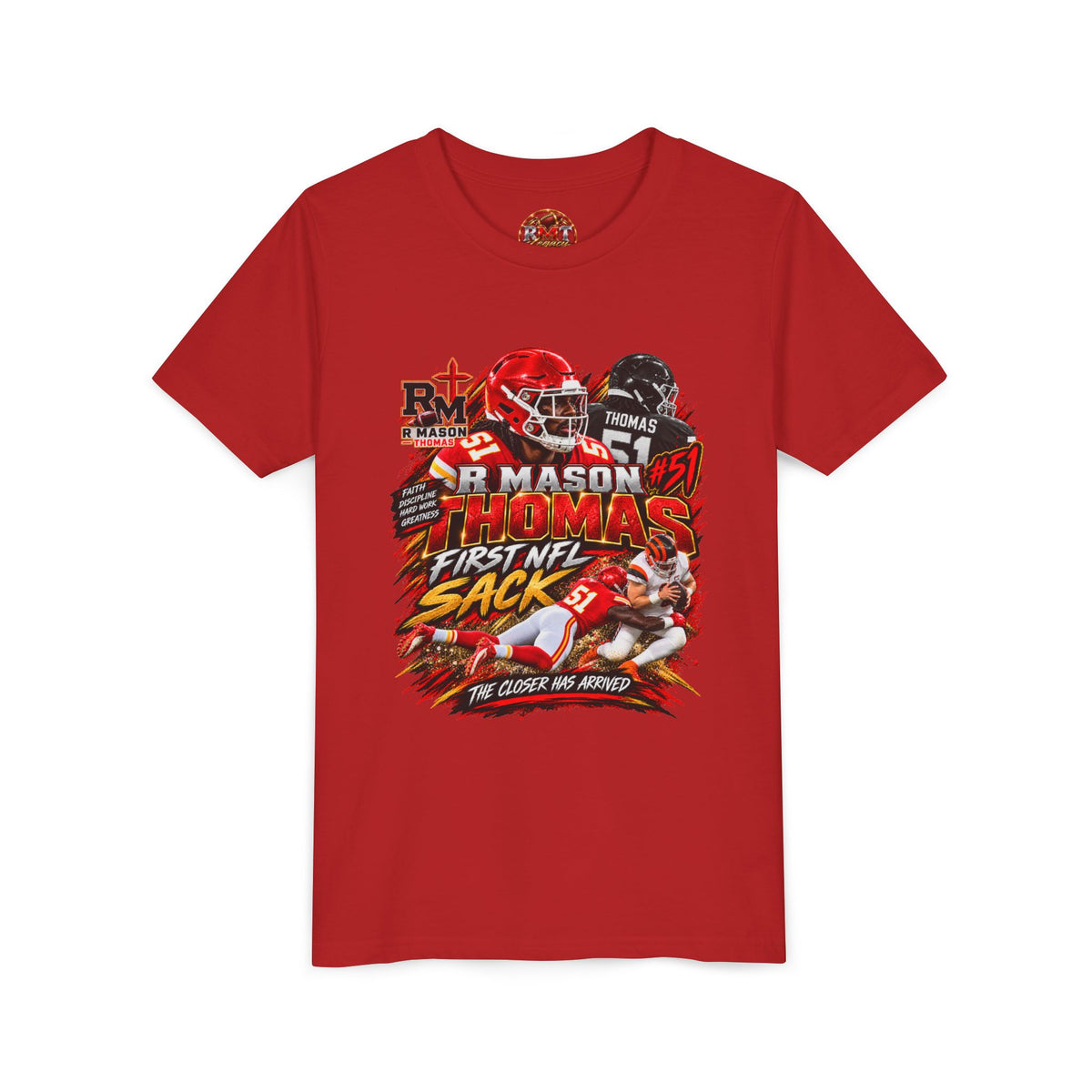 R Mason Thomas First NFL Sack Football Graphic Youth Tee