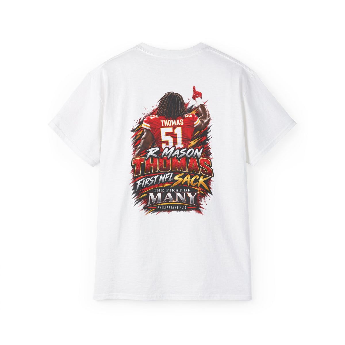 R  Mason Thomas #51 First NFL Sack Football T-Shirt (Women)